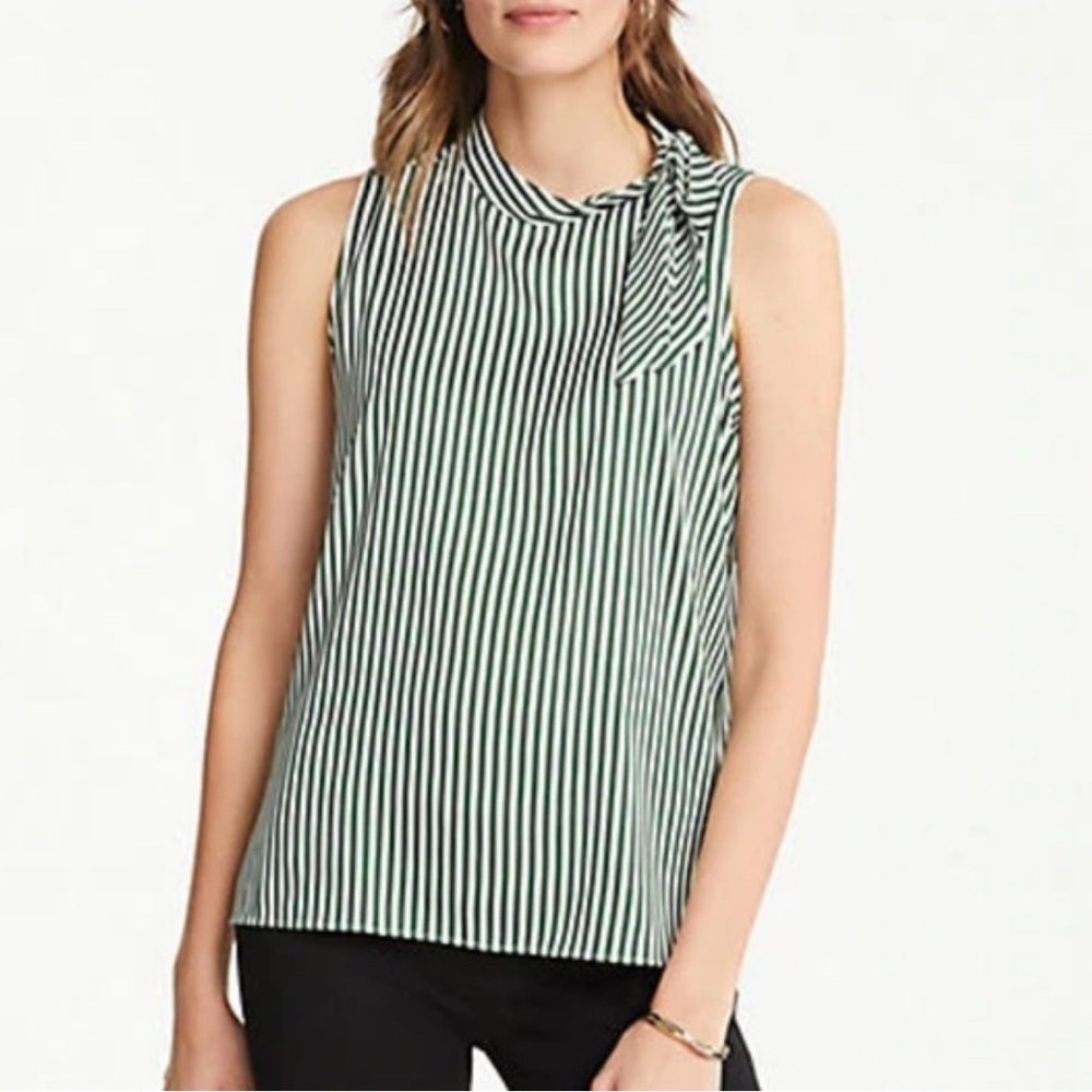 1752. LOFT OUTLET STRIPED SLEEVELESS TOP SIZE‎ XSMALL MOCK NECK WITH BOW KEYHOLE